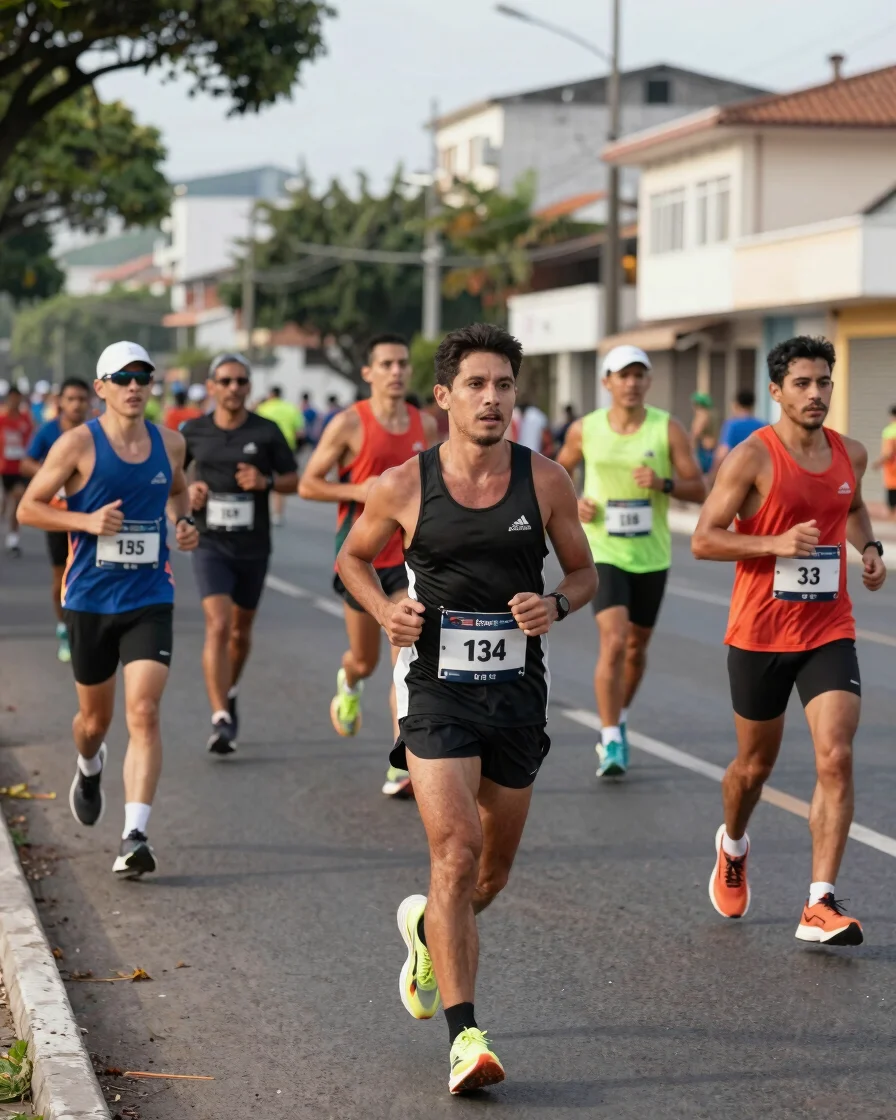 Grupo diverso de corredores reunidos antes de uma prova de rua em
